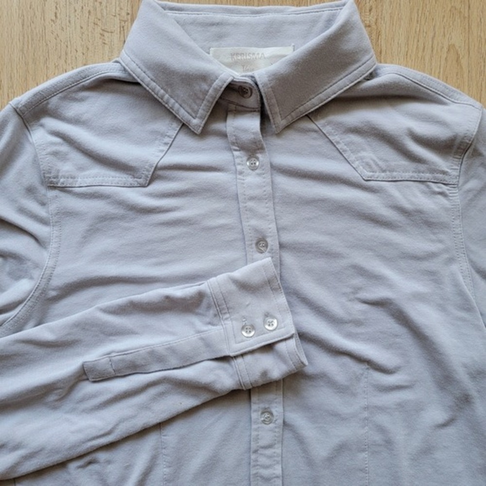 Kerisma Luxe Womens Grey Jersey Bamboo Cotton Blend Western Button Down Shirt M - Picture 6 of 8